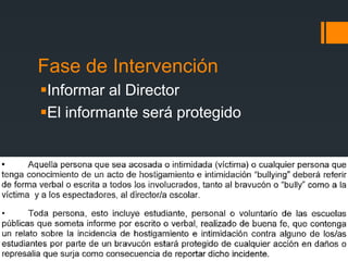 Fase de Intervención
Informar al Director
El informante será protegido
 