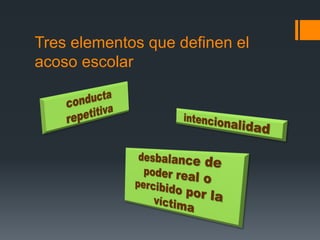 Tres elementos que definen el
acoso escolar
 