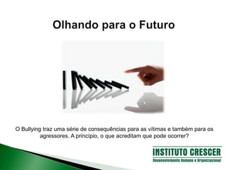 O Bullying traz uma série de consequências para as vítimas e também para os
agressores. A princípio, o que acreditam que pode ocorrer?
 