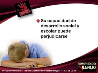 Su capacidad de
desarrollo social y
escolar puede
perjudicarse
Dr. Gustavo Piñeiro Nueva Esperanza Bienestar Integral – Tel.: 66 00 70
 