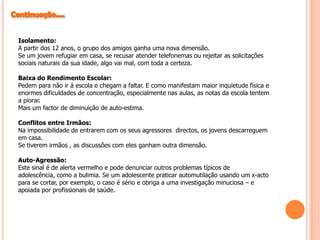 O que podem fazer os pais para acabar com o bullying……slide 5IntroduçãoEste trabalho foi proposto pela professora Ana Paula Pina, na disciplina de Área de Projecto.Com este trabalho queremos mostrar ás pessoas como o Bullying é prejudicial para a vida de qualquer ser humano. Gostámos muito de fazer este trabalho e gostámos muito de aprender o que é o Bullying.