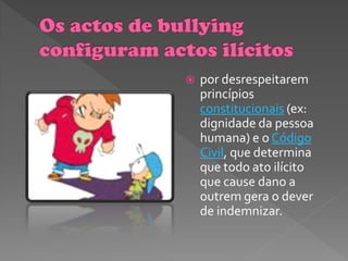    por desrespeitarem
    princípios
    constitucionais (ex:
    dignidade da pessoa
    humana) e o Código
    Civil, que determina
    que todo ato ilícito
    que cause dano a
    outrem gera o dever
    de indemnizar.
 