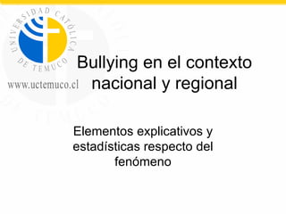 Bullying en el contexto nacional y regional Elementos explicativos y estadísticas respecto del fenómeno 