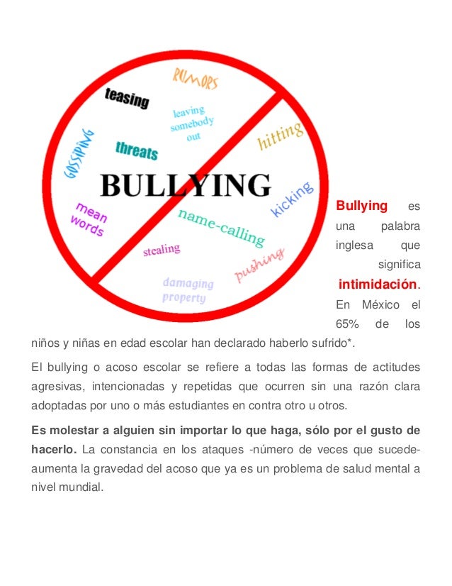 Bullying es una palabra inglesa que significa intimidación