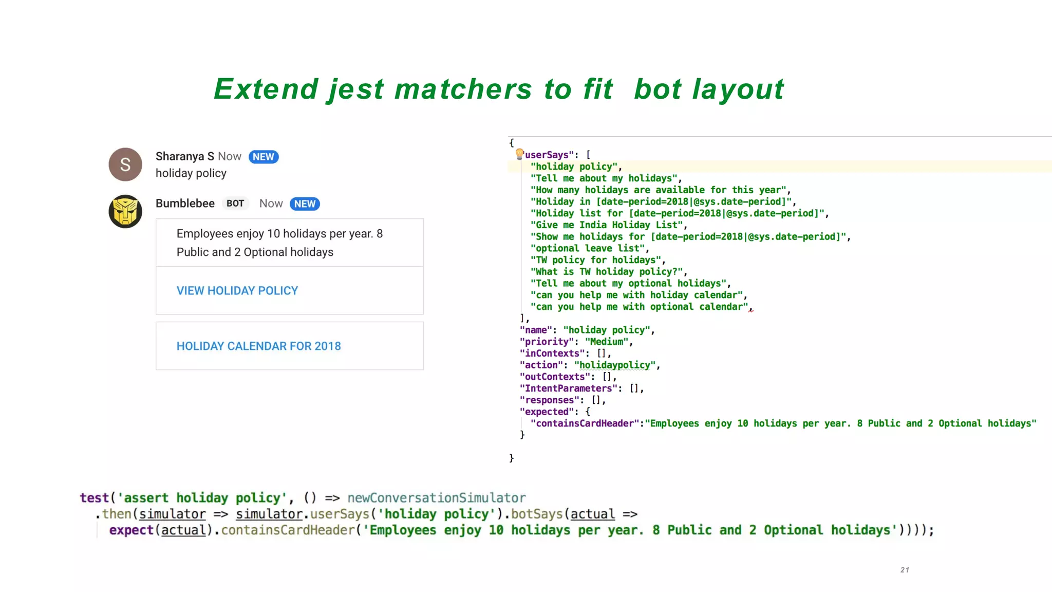 21
Extend jest matchers to fit bot layout
 