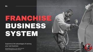 FRANCHISE
FRANCHISE
BUSINESS
BUSINESS
SYSTEM
SYSTEM
Experience the advantages of owning
your own business
01
FACEBOOK.COM/BUMPAMAN
INSTAGRAM.COM/BUMPAMAN
HTTPS://G.PAGE/BUMPAMAN/REVIEW
LINKEDIN.COM/COMPANY/BUMPAMAN
BUMPAMAN.COM.AU | PH: 0409 296 025
FRANCHISES@BUMPAMAN.COM.AU
 