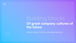 Of great company cultures of
the future
Building blocks
Anthony Reo, CPO & co-founder Bunch.ai
 