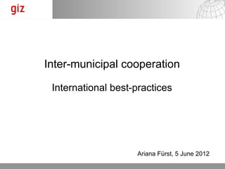 Inter-municipal cooperation

 International best-practices




                    Ariana Fürst, 5 June 2012
                                06.12.12   Seite 1
 