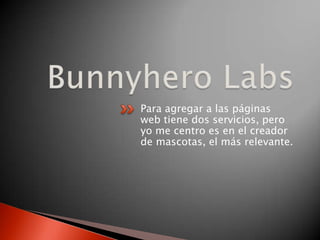 Para agregar a las páginas
web tiene dos servicios, pero
yo me centro es en el creador
de mascotas, el más relevante.