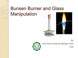 Bunsen Burner and Glass 
Manipulation 
By 
Asso. Prof. Liwayway Memije-Cruz 
CAS 
 