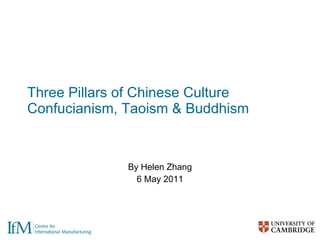 Three Pillars of Chinese Culture  Confucianism, Taoism & Buddhism By Helen Zhang 6 May 2011 