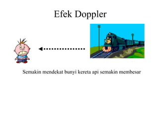 Efek Doppler Semakin mendekat bunyi kereta api semakin membesar 