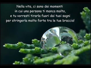 Nella vita, ci sono dei momenti
in cui una persona ti manca molto,
e tu vorresti tirarla fuori dai tuoi sogni
per stringerla molto forte tra le tue braccia!
 