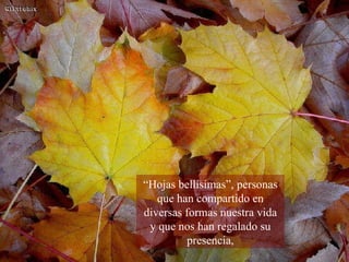 “ Hojas bellísimas”, personas que han compartido en diversas formas nuestra vida y que nos han regalado su presencia, 