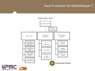 La BUPMC et son public
Faut-il innover en bibliothèque ?
Biblio-Remix à la bibliothèque Louise Michel
 