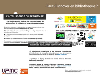 La BUPMC et son public
Faut-il innover en bibliothèque ?
Source : http://fr.slideshare.net/retiss/confrence-innovation-et-
bibliothque-pascal-desfarges-juillet-15
 