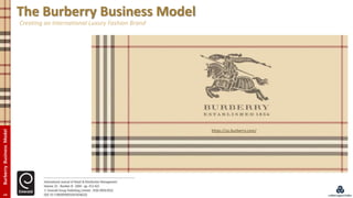 1BurberryBusinessModel
The Burberry Business Model
Creating an International Luxury Fashion Brand
https://us.burberry.com/
 