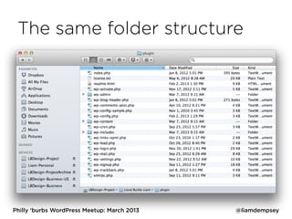 The same folder structure




Philly ‘burbs WordPress Meetup: March 2013   @liamdempsey
 