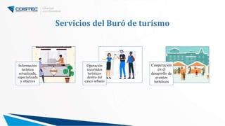 Servicios del Buró de turismo
Información
turística
actualizada,
especializada
y objetiva
Operación
recorridos
turísticos
...