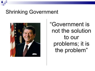 Shrinking Government “ Government is not the solution to our problems; it is the problem” 