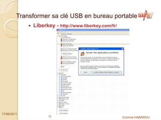 Transformer sa clé USB en bureau portable
              Liberkey - http://www.liberkey.com/fr/




17/06/2011
                    12                                 Corinne HABAROU
 