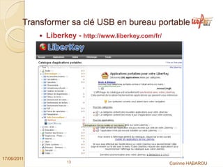 Transformer sa clé USB en bureau portable
              Liberkey - http://www.liberkey.com/fr/




17/06/2011
                    13                                 Corinne HABAROU
 