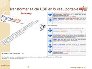 Transformer sa clé USB en bureau portable
               . Framakey




17/06/2011
                     28                     Corinne HABAROU
 