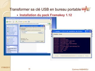 Transformer sa clé USB en bureau portable
              Installation du pack Framakey 1.12




17/06/2011
                   32                              Corinne HABAROU
 