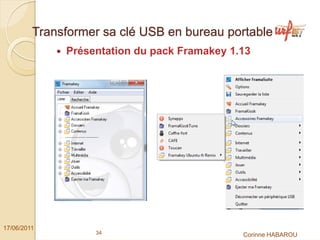 Transformer sa clé USB en bureau portable
              Présentation du pack Framakey 1.13




17/06/2011
                   34                         Corinne HABAROU
 