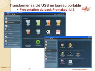 Transformer sa clé USB en bureau portable
              Présentation du pack Framakey 1.13




17/06/2011
                   40                         Corinne HABAROU
 
