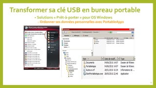 Transformer sa clé USB en bureau portable
• Solutions « Prêt-à-porter » pour OS Windows
o Ordonner ses données personnelle...
