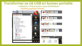 Transformer sa clé USB en bureau portable
• Solutions « Prêt-à-porter » pour OS Windows
o Interface graphique Liberkey
65
 