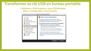 Transformer sa clé USB en bureau portable
• Solutions « Prêt-à-porter » pour OS Windows
o Menu « Configuration » de la Liberkey
68
 