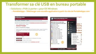 Transformer sa clé USB en bureau portable
• Solutions « Prêt-à-porter » pour OS Windows
o PortableApps –Télécharger une nouvelle application à partir du site de PortableApps.com


76
 