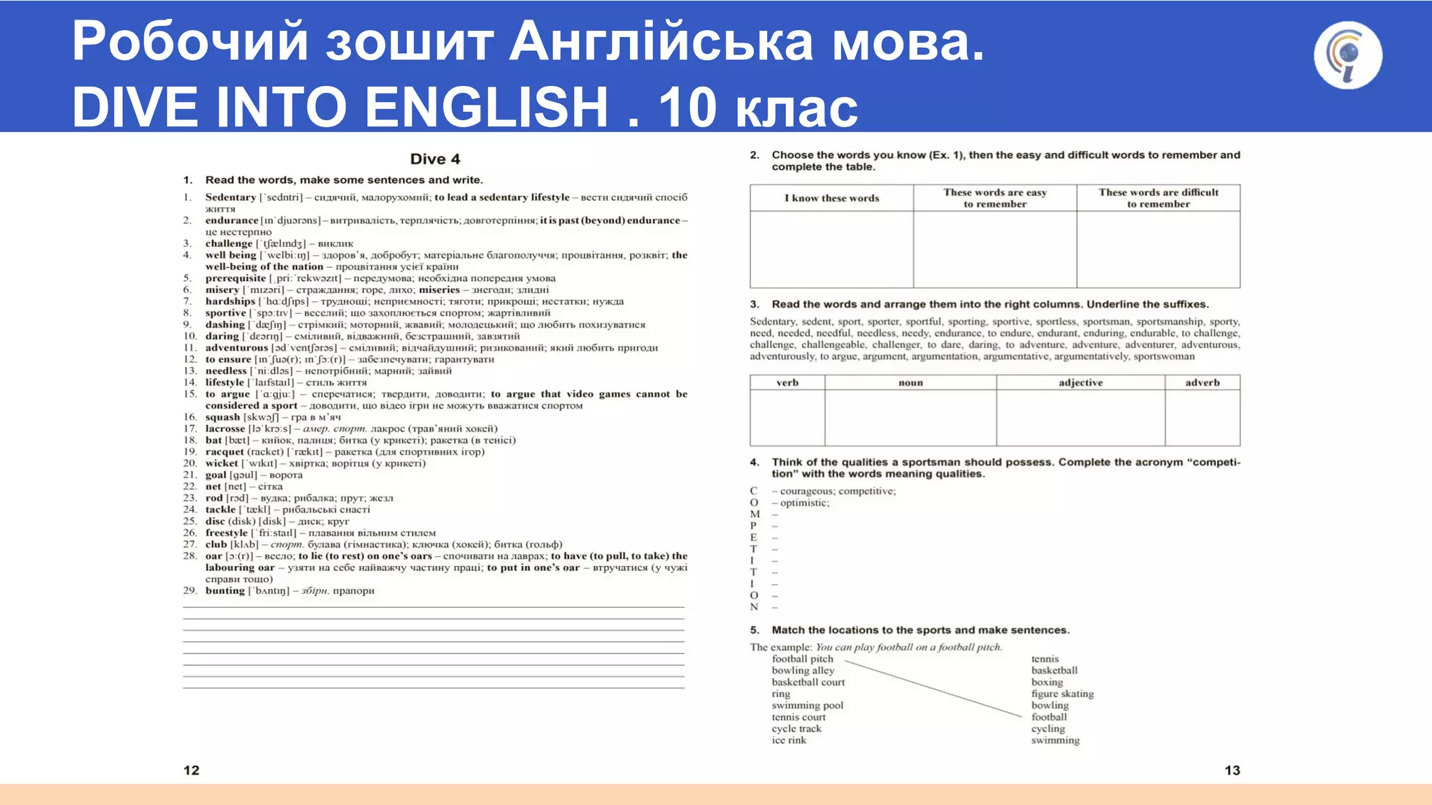 Робочий зошит Англійська мова.
DIVE INTO ENGLISH . 10 клас
 