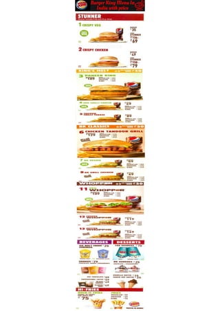 Burger king menu in India along with price