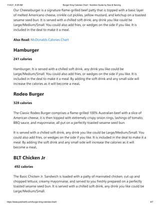 Burger king calories chart - Nutrition guide | PDF