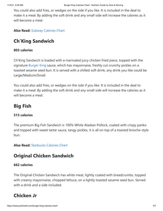 Burger king calories chart - Nutrition guide | PDF