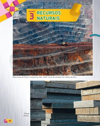 40
3
RECURSOS
NATURAIS
UNIDADE
Mina Casa de Pedra, Congonhas, MG, 2008. Local de extração de minério de ferro.
Placas
de aço.
PDF_040-053-U3-BUCIE5-M.indd 40 10/30/13 8:37 PM
 