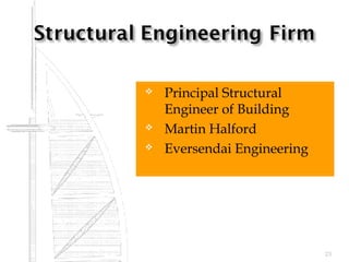  Principal Structural
Engineer of Building
 Martin Halford
 Eversendai Engineering
23
 