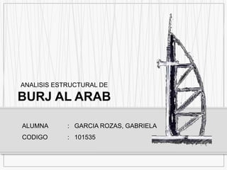 ANALISIS ESTRUCTURAL DE
BURJ AL ARAB
ALUMNA : GARCIA ROZAS, GABRIELA
CODIGO : 101535
 