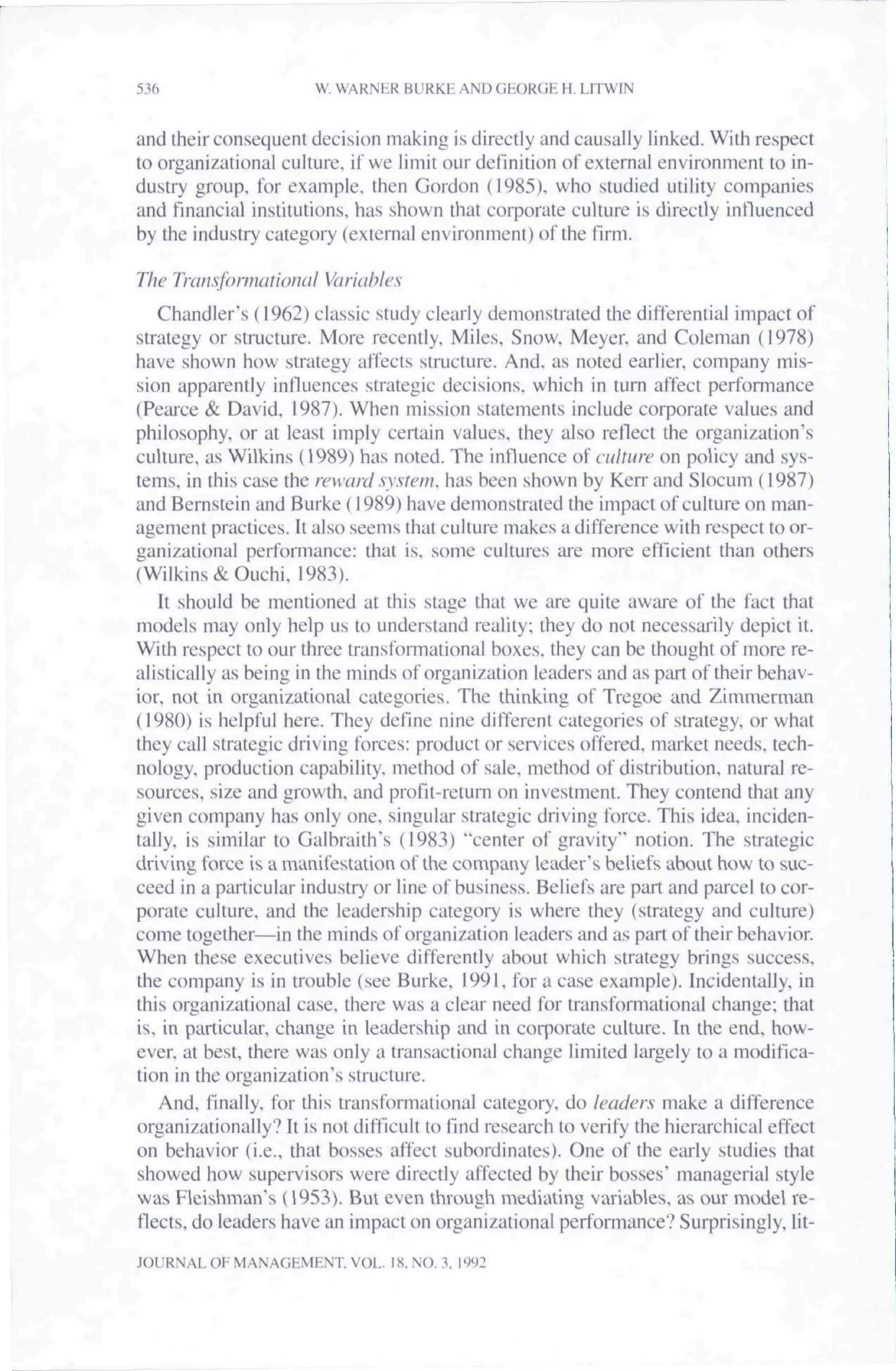 Burke & litwin 1992 jom_org change | PDF | Business | Business and Finance