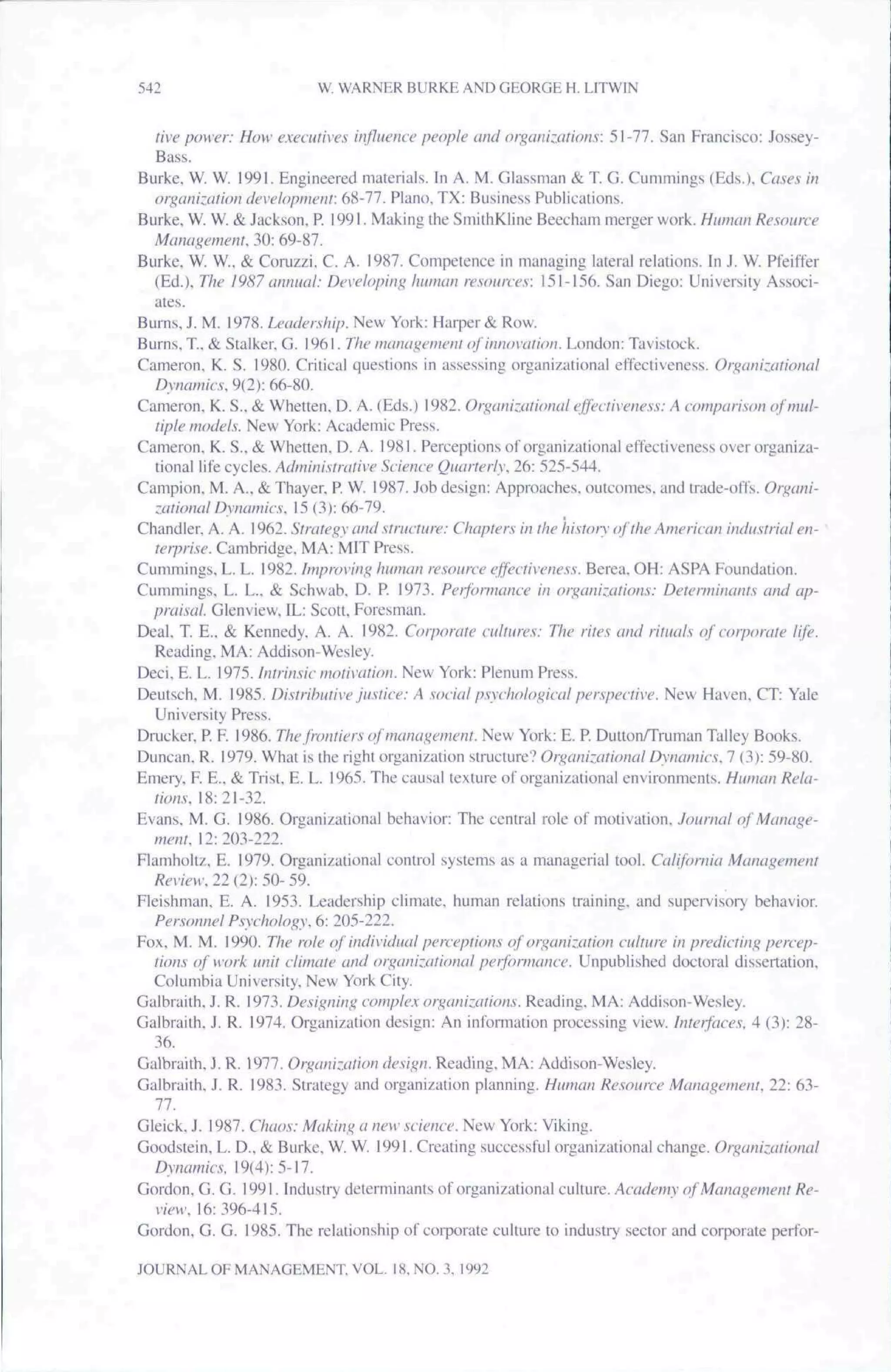 Burke & litwin 1992 jom_org change | PDF | Business | Business and Finance