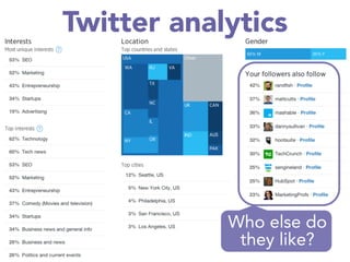 Twitter analytics
Who else do
they like?
 