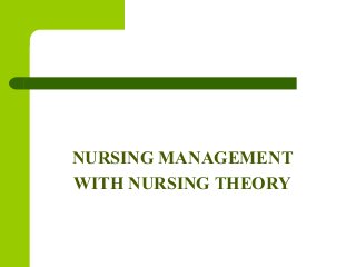 NURSING MANAGEMENT
WITH NURSING THEORY
 