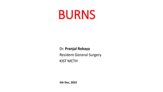 BURNS
Dr. Pranjal Rokaya
Resident General Surgery
KIST MCTH
5th Dec, 2022
 