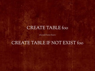 CREATE TABLE foo
           should have been


CREATE TABLE IF NOT EXIST foo
 