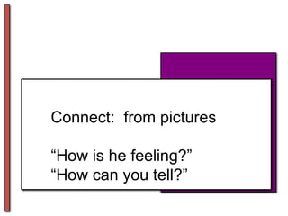 Connect:  from pictures“How is he feeling?”“How can you tell?”