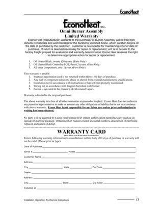 EconoHeat Manual for Vegetable Oil Heater | PDF