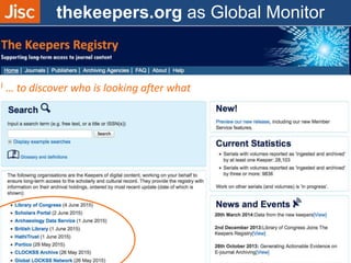 thekeepers.org as Global Monitor
… to discover who is looking after what
 
